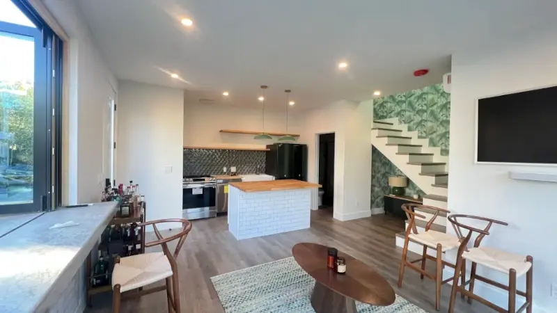 Pasadena pool house ADU — first floor kitchen with serving bar