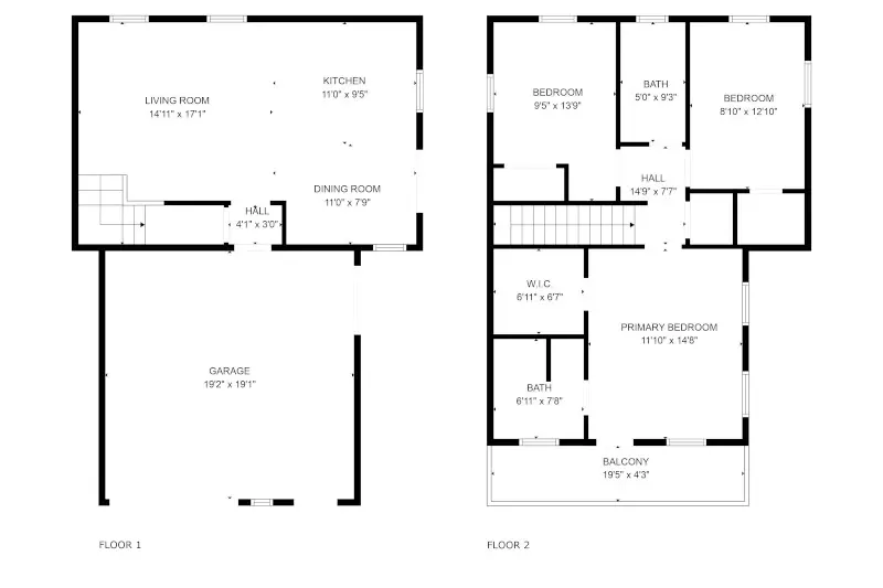 2-story ADU — floor plan, 1,200 sqft, 3 bed 2 bath