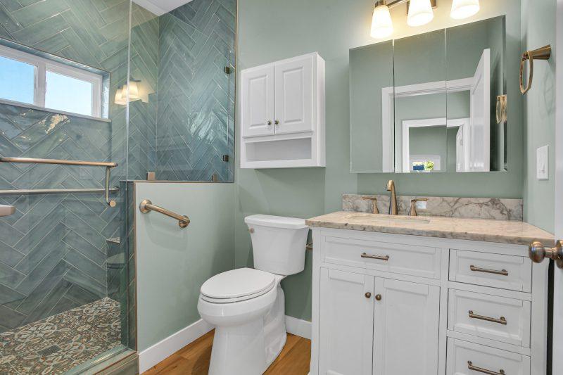 Northridge one-bedroom ADU — accessible bathroom with bench seat