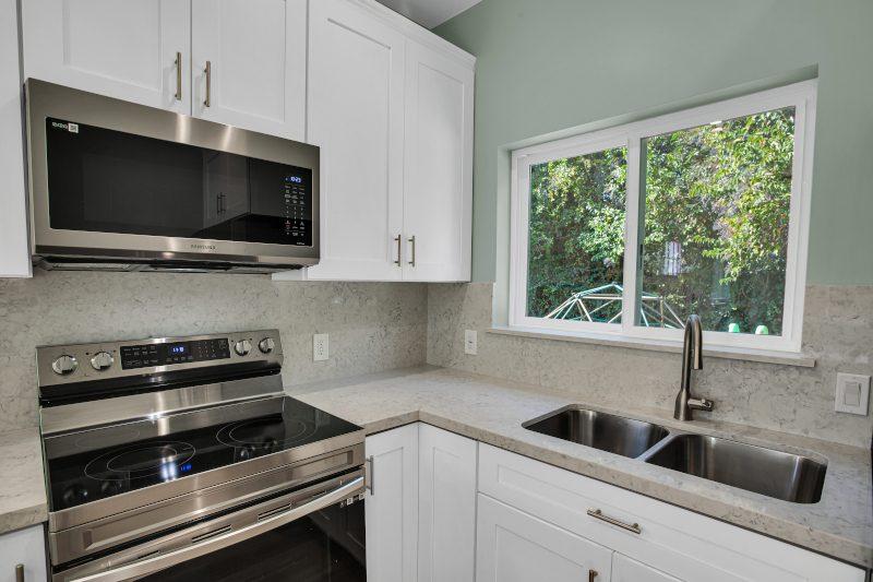 Northridge one-bedroom ADU — kitchen window overlooking backyard