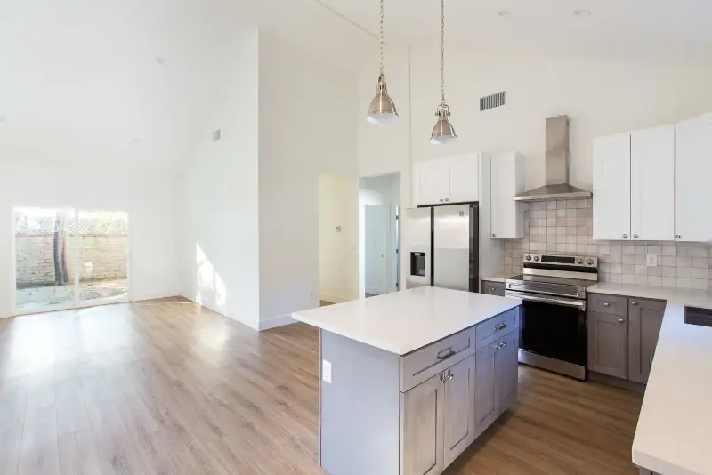 Modern Craftsman ADU — kitchen with vaulted ceilings