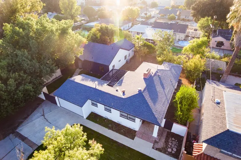 Modern Craftsman ADU — aerial view of 1,200 sqft backyard home