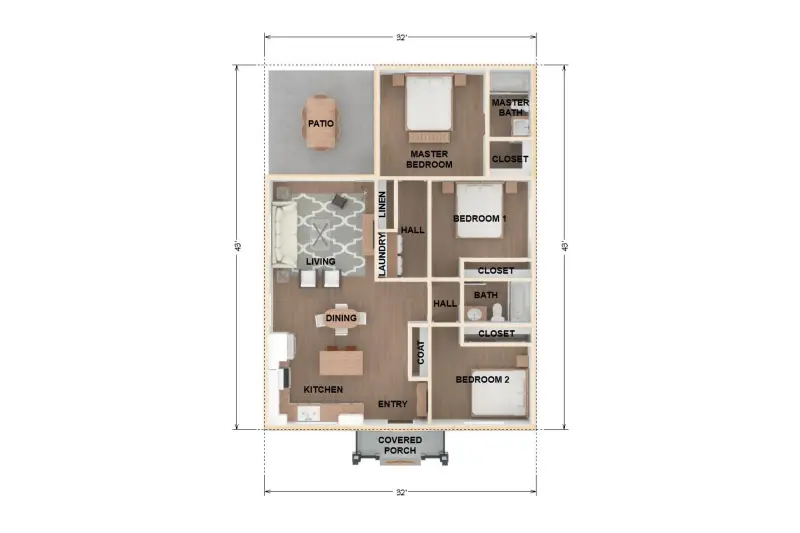 The Franklin floor plan — 1200 sqft
