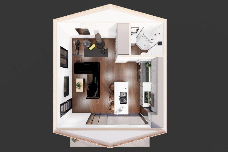Modern Garage Conversion floor plan — 400 sqft