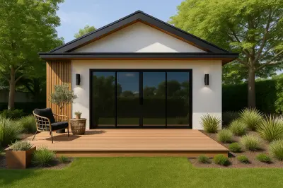 Straight garage conversion ADU — exterior rendering