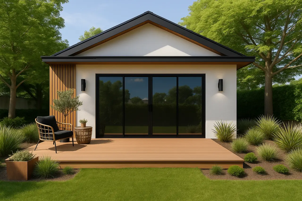 Modern Garage Conversion — A 2-car garage transformed into a modern pool house.
