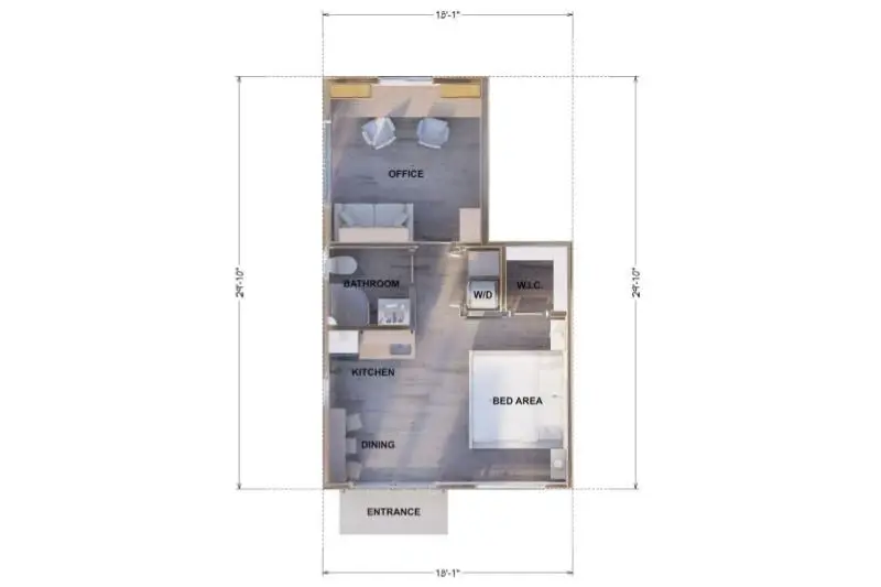 Santa Monica garage conversion floor plan — 468 sqft + office
