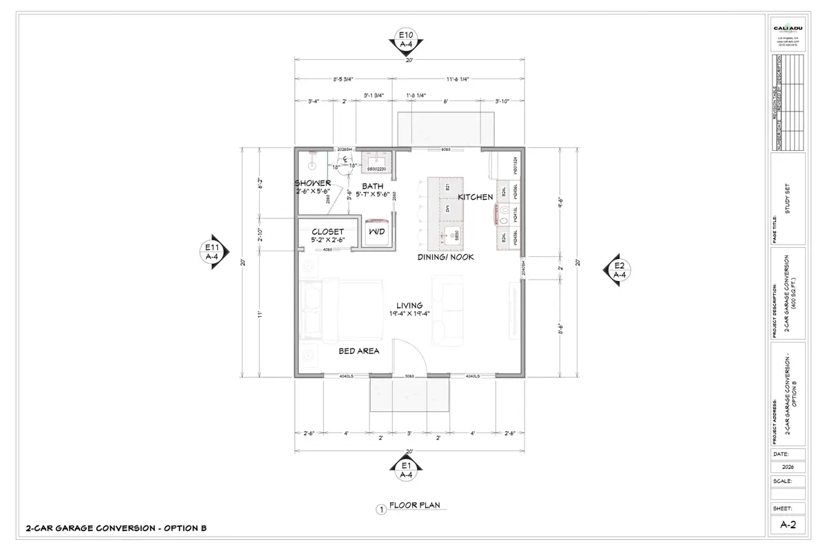 2-Car Garage Conversion Plan floor plan