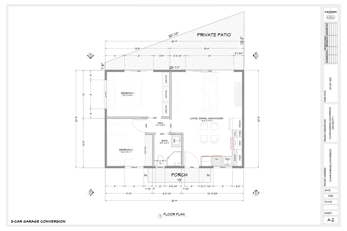 3-Car Garage Conversion Plan floor plan