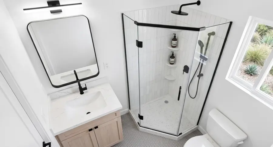 3-Car Garage Conversion Plan — interior bath, Los Angeles ADU rendering