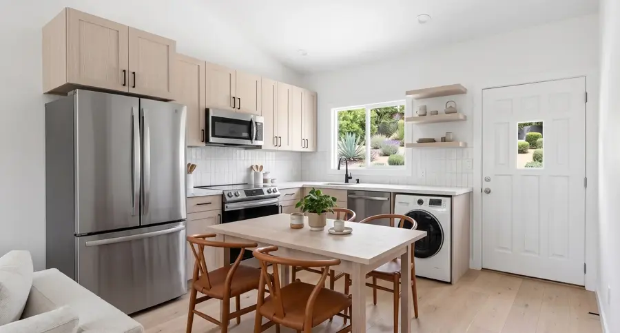 3-Car Garage Conversion Plan — interior kitchen, Los Angeles ADU rendering