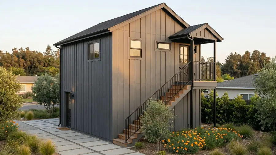 Garage + ADU Above — exterior staircase, Los Angeles ADU rendering