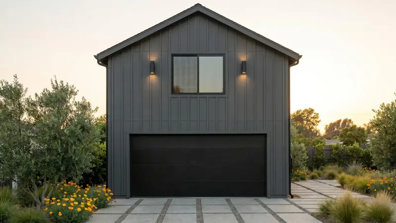 Garage + ADU Above — CALI ADU Signature garage + ADU, exterior rendering
