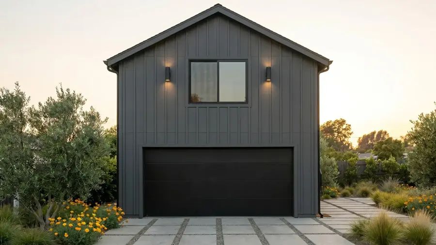 Garage + ADU Above — exterior rendering of a CALI ADU Signature plan in Los Angeles