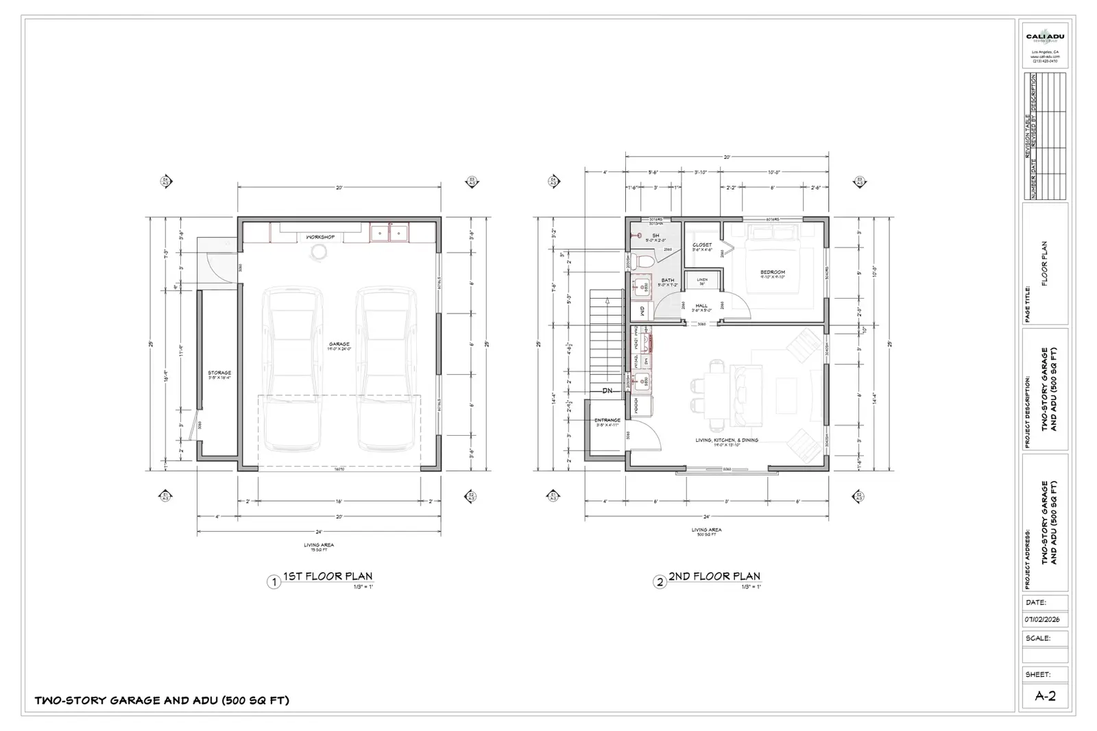 Garage + ADU Above — The 20×25 — Narrow Front floor plan