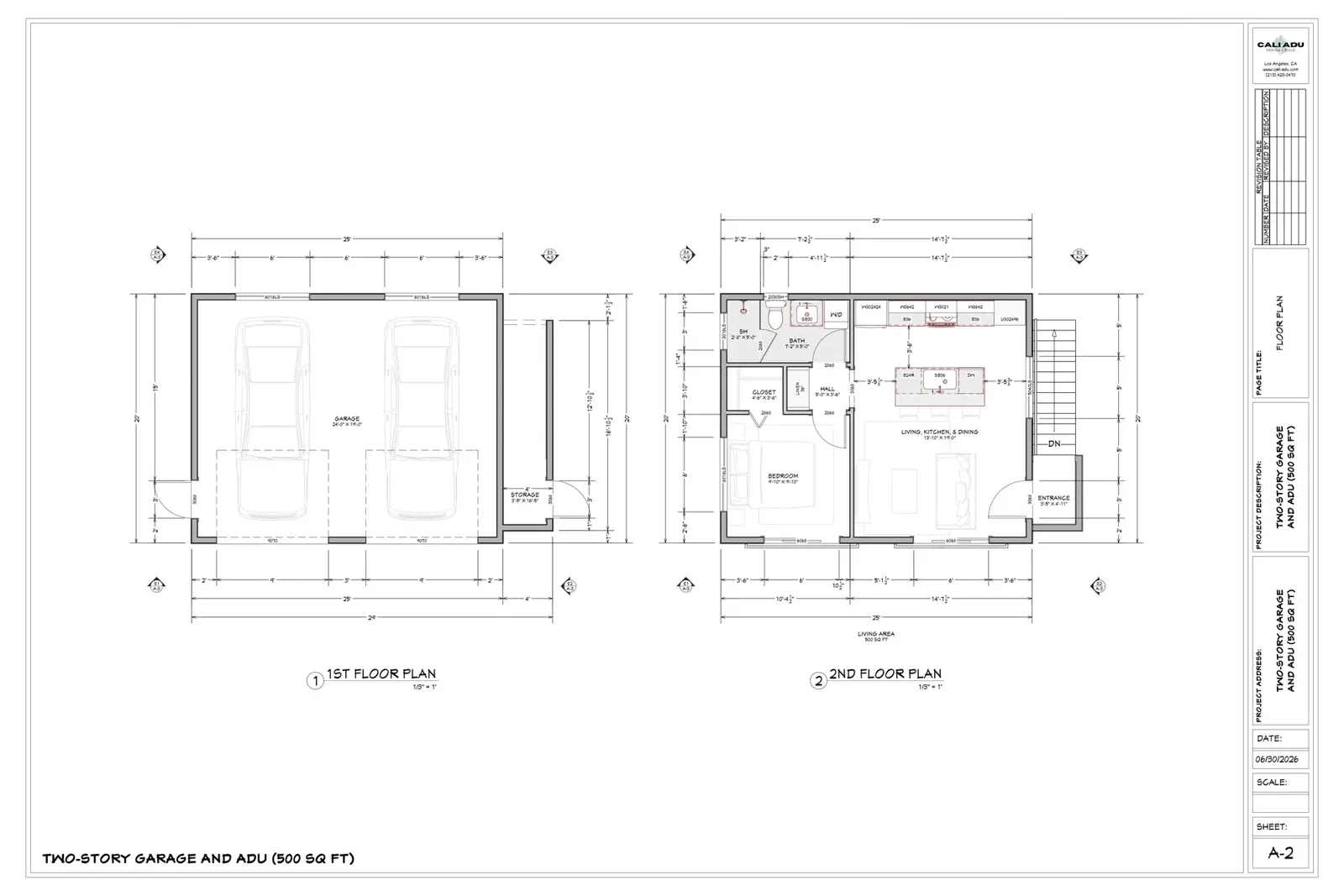 Garage + ADU Above — The 20×25 — Wide Front floor plan