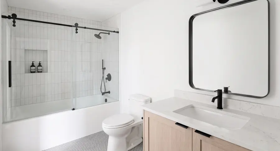 Garage Conversion + Small Addition — interior bath, Los Angeles ADU rendering
