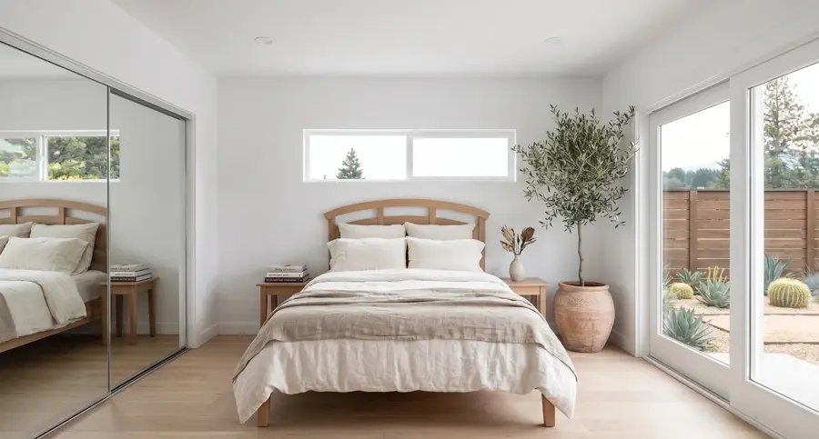 Garage Conversion + Small Addition — interior bedroom, Los Angeles ADU rendering