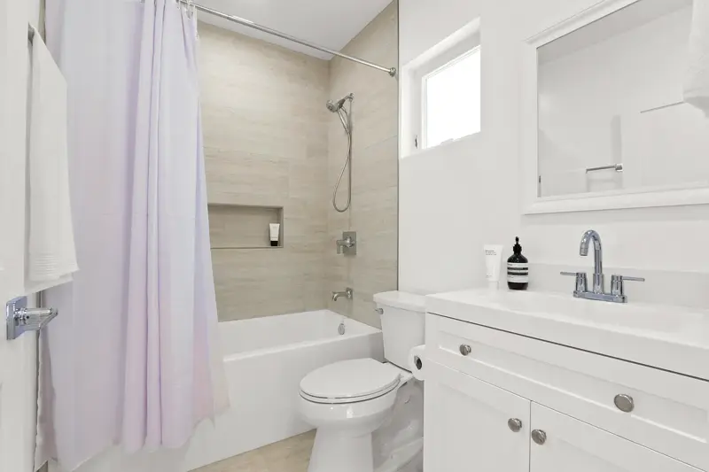 West LA garage conversion ADU — bathroom with tub