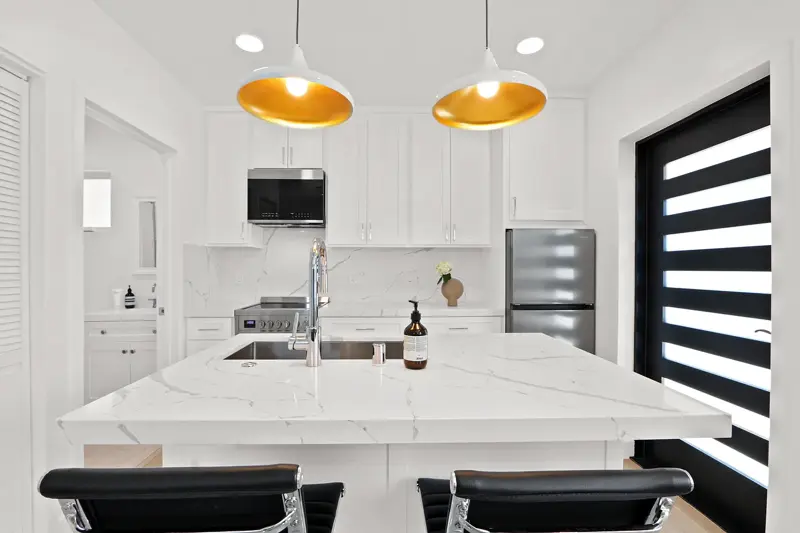 West LA garage conversion ADU — kitchen island detail