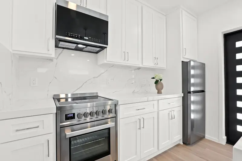 West LA garage conversion ADU — kitchen with breakfast bar