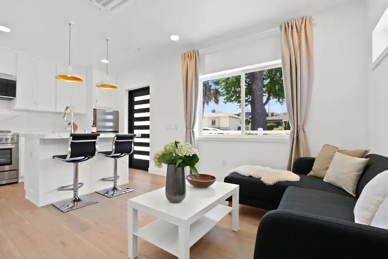 West LA garage conversion ADU — living room