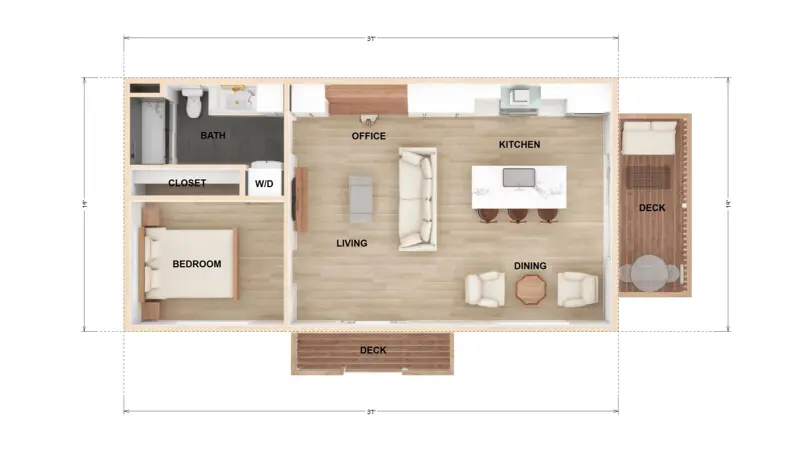 The San Vicente floor plan — 700 sqft