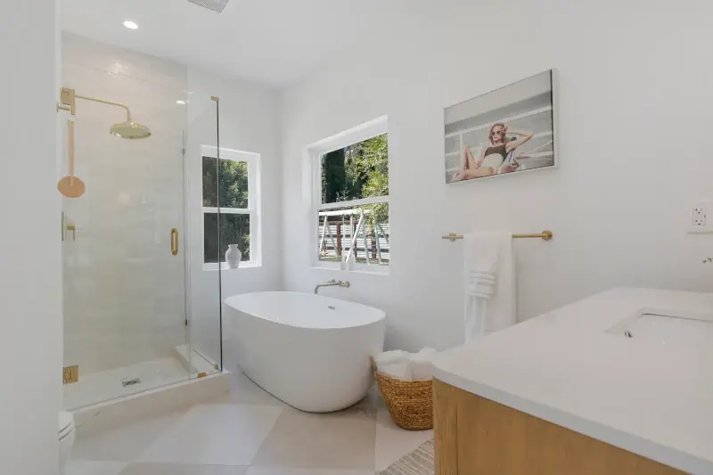 Woodland Hills ADU — luxury bathroom with designer tile