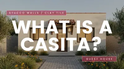 Spanish-style casita ADU with clay tile roof, smooth stucco, and arched entry — Los Angeles