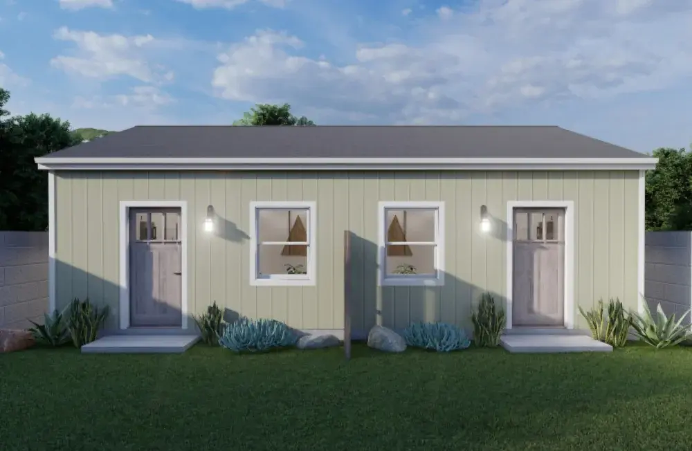 Side-by-Side Duplex Plans — detached 2 units ADU building on a California multifamily lot