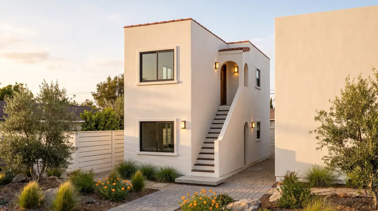 Stacked Duplex Plans — detached 2 units ADU building on a California multifamily lot