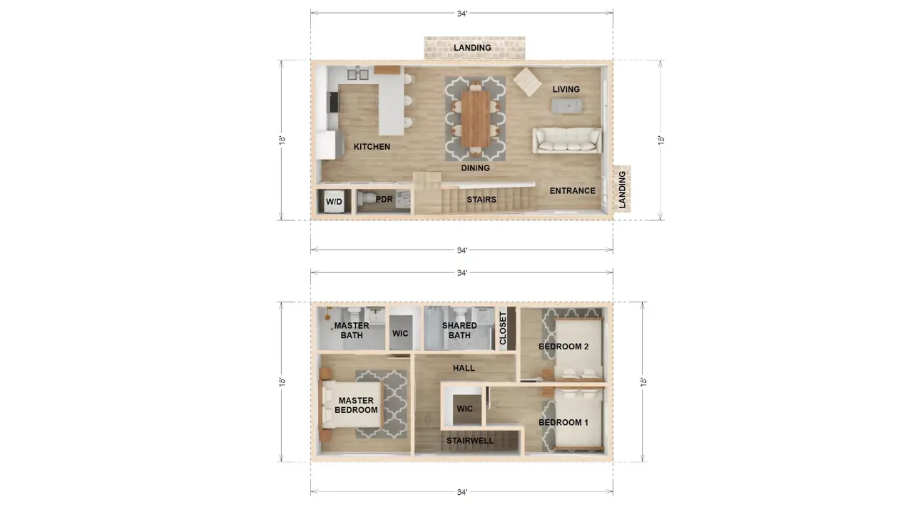 The Culver floor plan — 1200 sqft, 3 bedroom