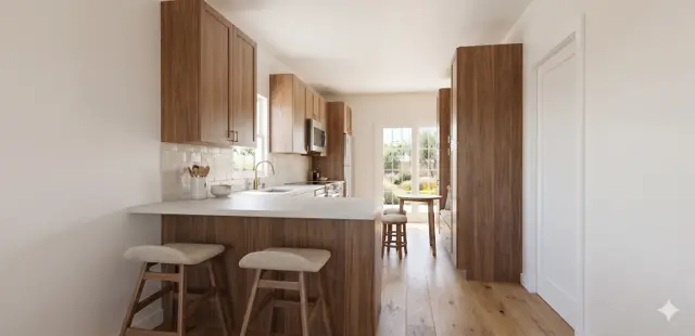 The Fairfax interior — Warm Modern combination