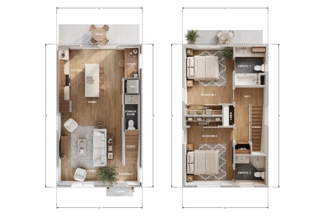The Venice floor plan — 1080 sqft, 2 bedroom