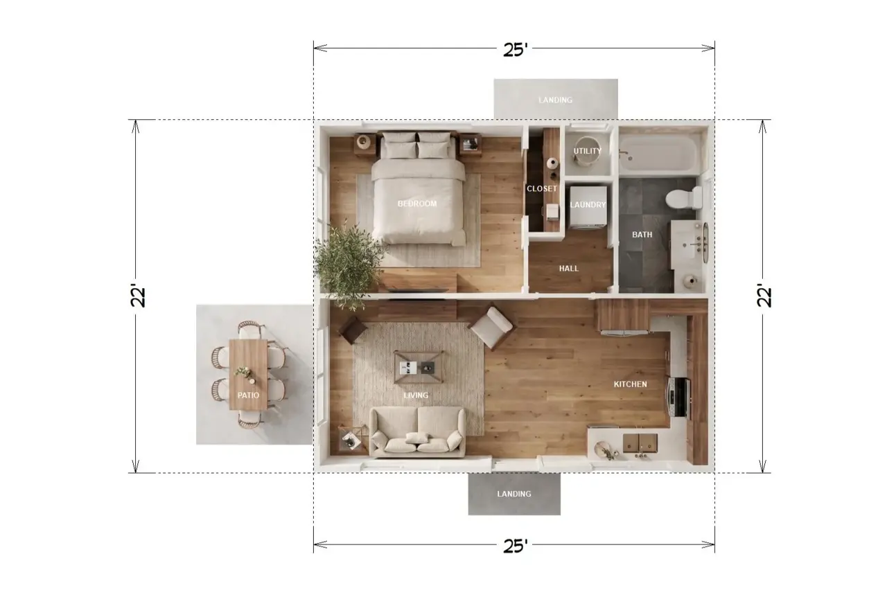 The Westwood floor plan — 550 sqft, 1 bedroom