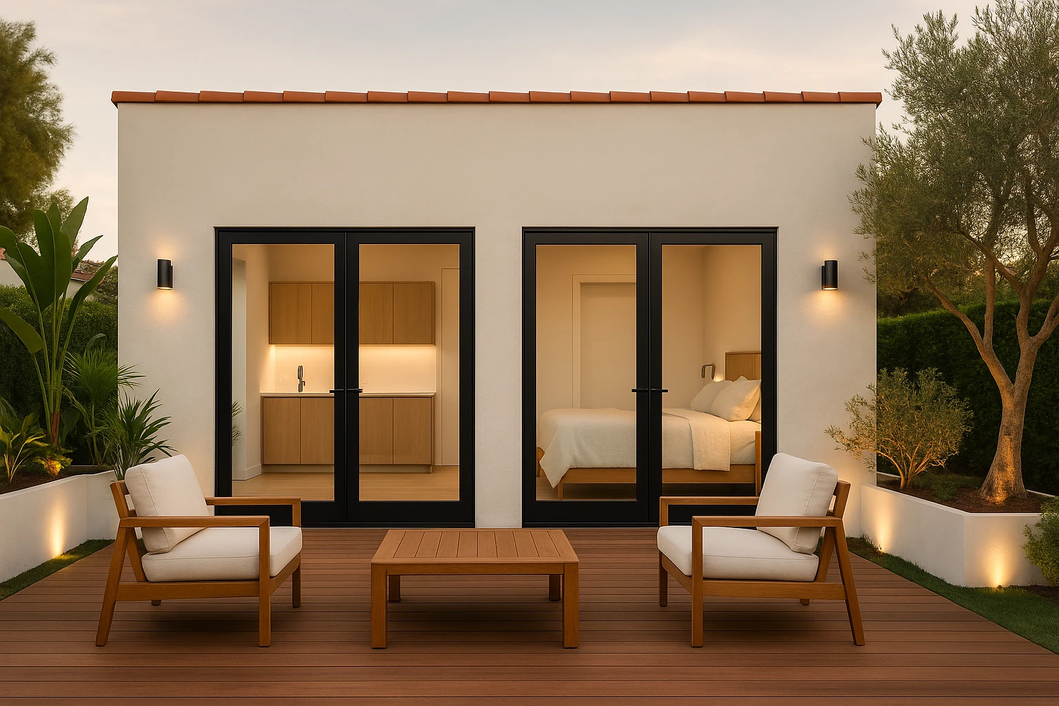 Garage conversion with addition — pool house exterior
