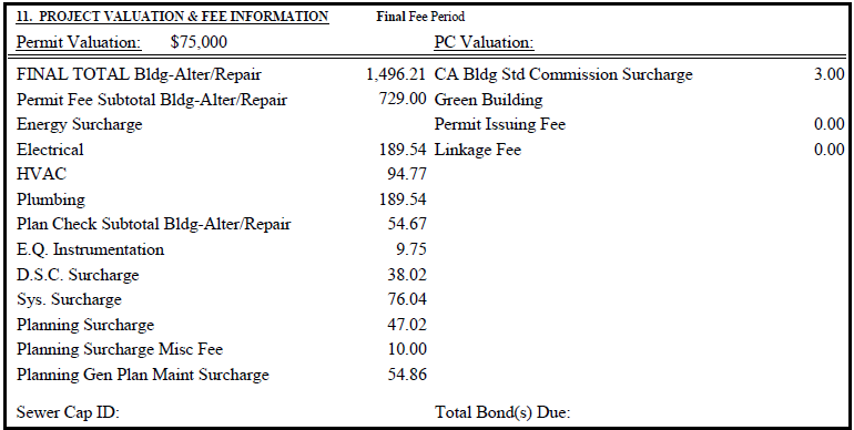 Garage Conversion ADU Permit Cost Example Cost breakdown
