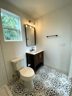 Prefab vanity with mirror in ADU