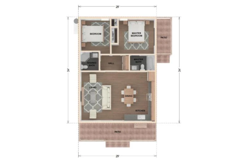 2-bedroom ADU Floor Plan Example