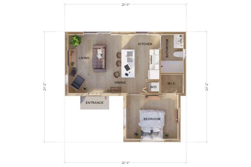 1-bedroom ADU Floor Plan Example