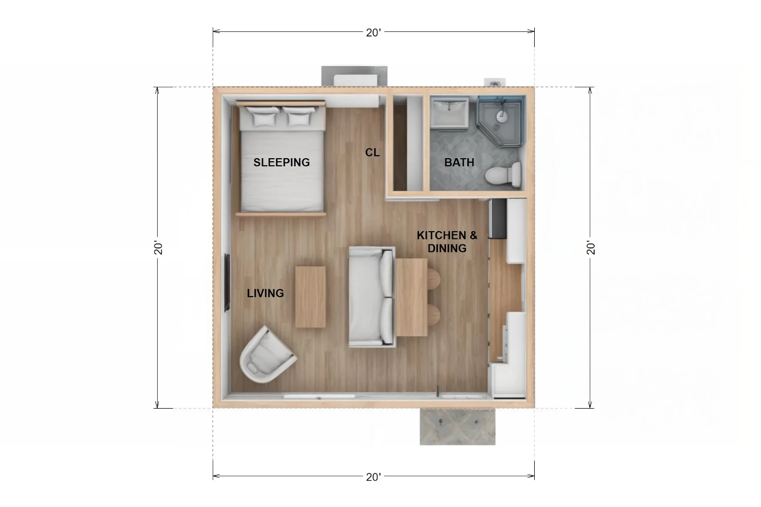 Studio ADU Floor Plan Example