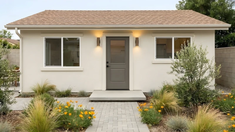 Interior of a detached ADU built in Los Angeles showing premium finishes