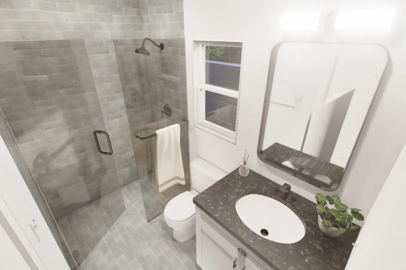 Full bathroom inside a CALI ADU duplex unit