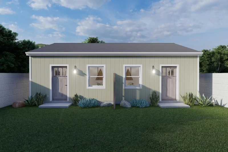 Separate private entrance to one unit of a CALI ADU duplex