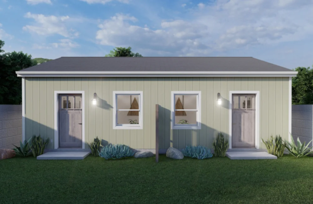 Side-by-Side Duplex Plans — detached two-unit ADU building