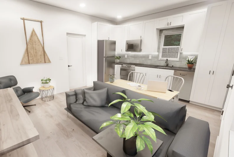 Kitchen inside a CALI ADU duplex unit