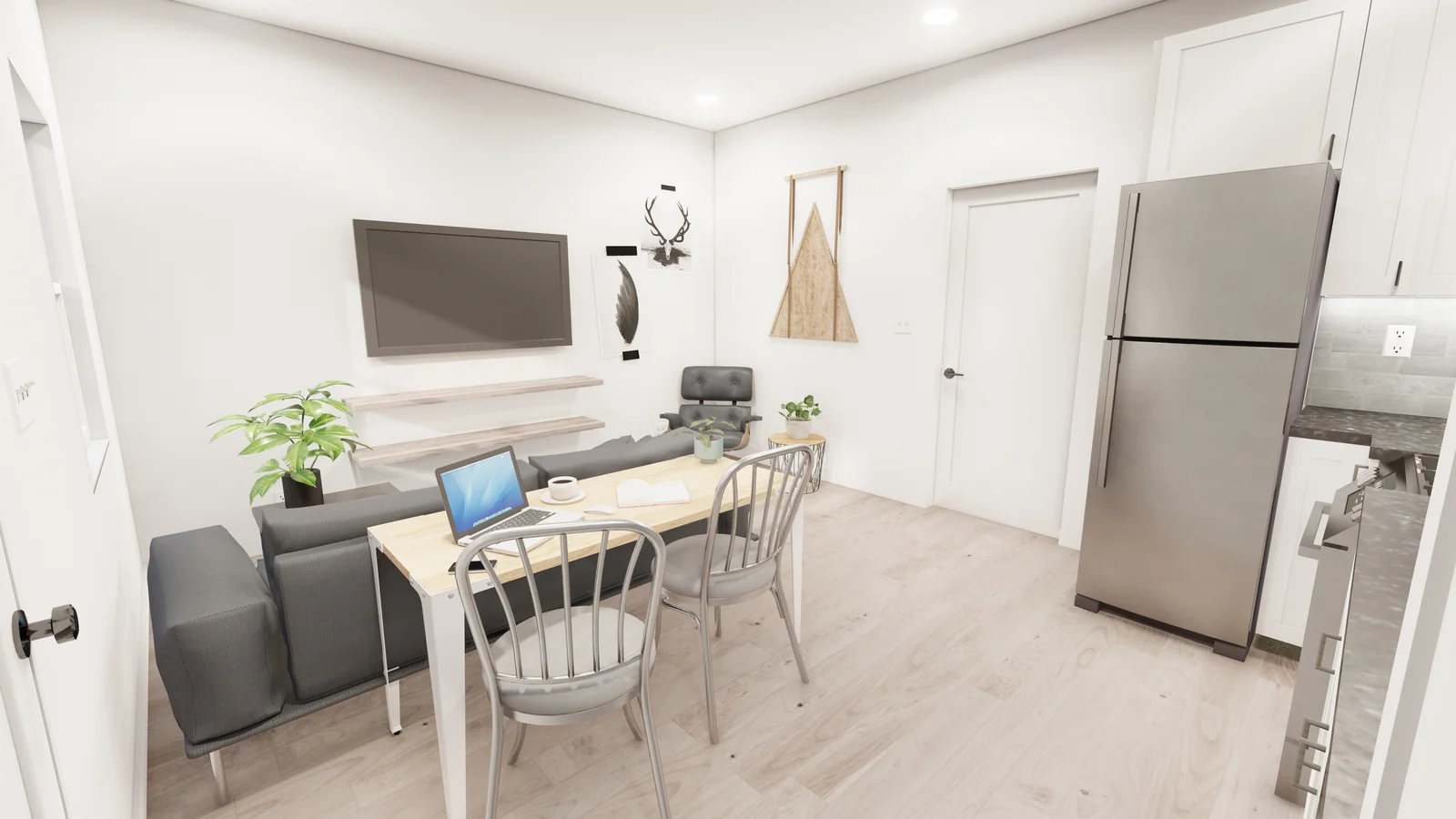 Open living and dining area inside a CALI ADU duplex unit