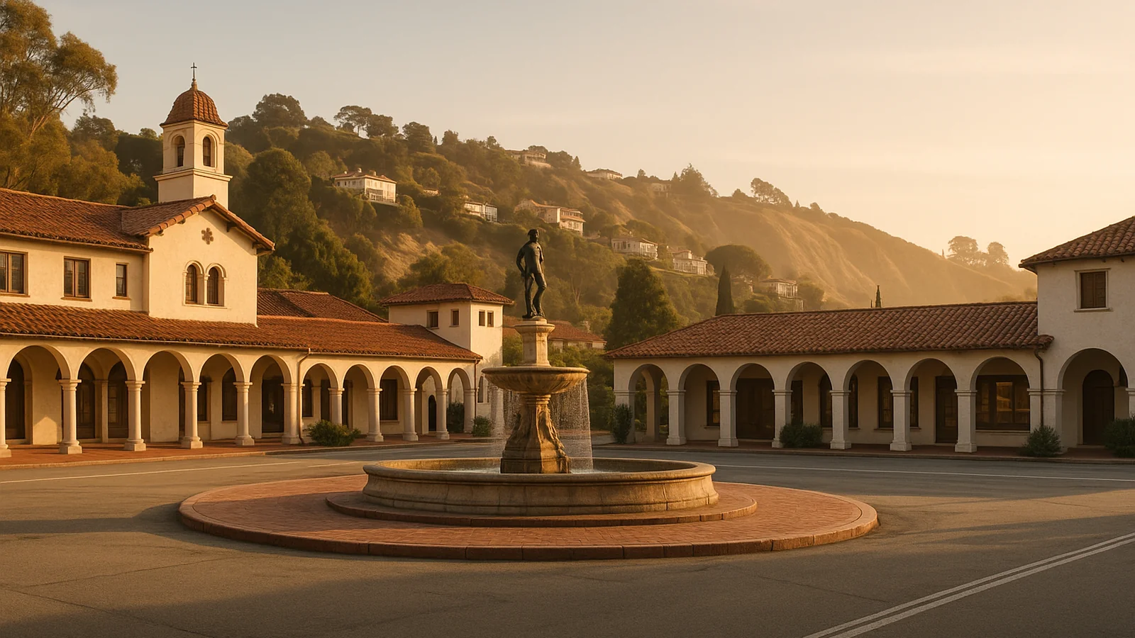 Building an ADU in Palos Verdes Estates, CA with Malaga Cove Plaza's Spanish Colonial arcades and Neptune Fountain near established residential neighborhoods where CALI ADU designs, permits, and manages backyard ADUs.