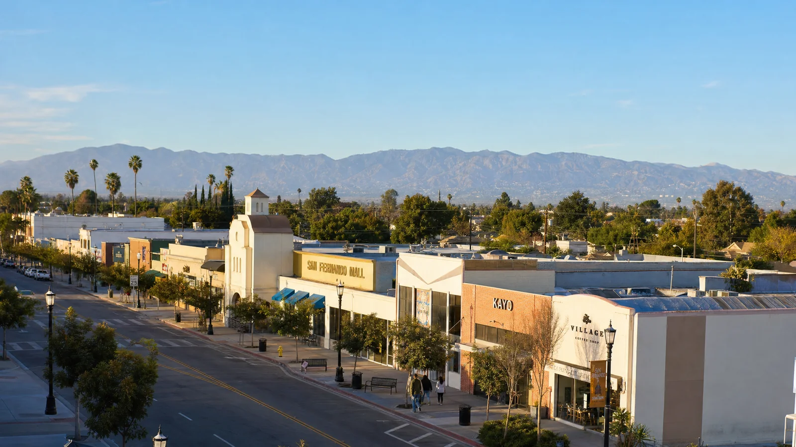 Building an ADU in San Fernando, CA — the downtown San Fernando Mall streetscape in the small city ringed by Los Angeles, where CALI ADU permits Signature Home ADUs under SFMC § 106-521