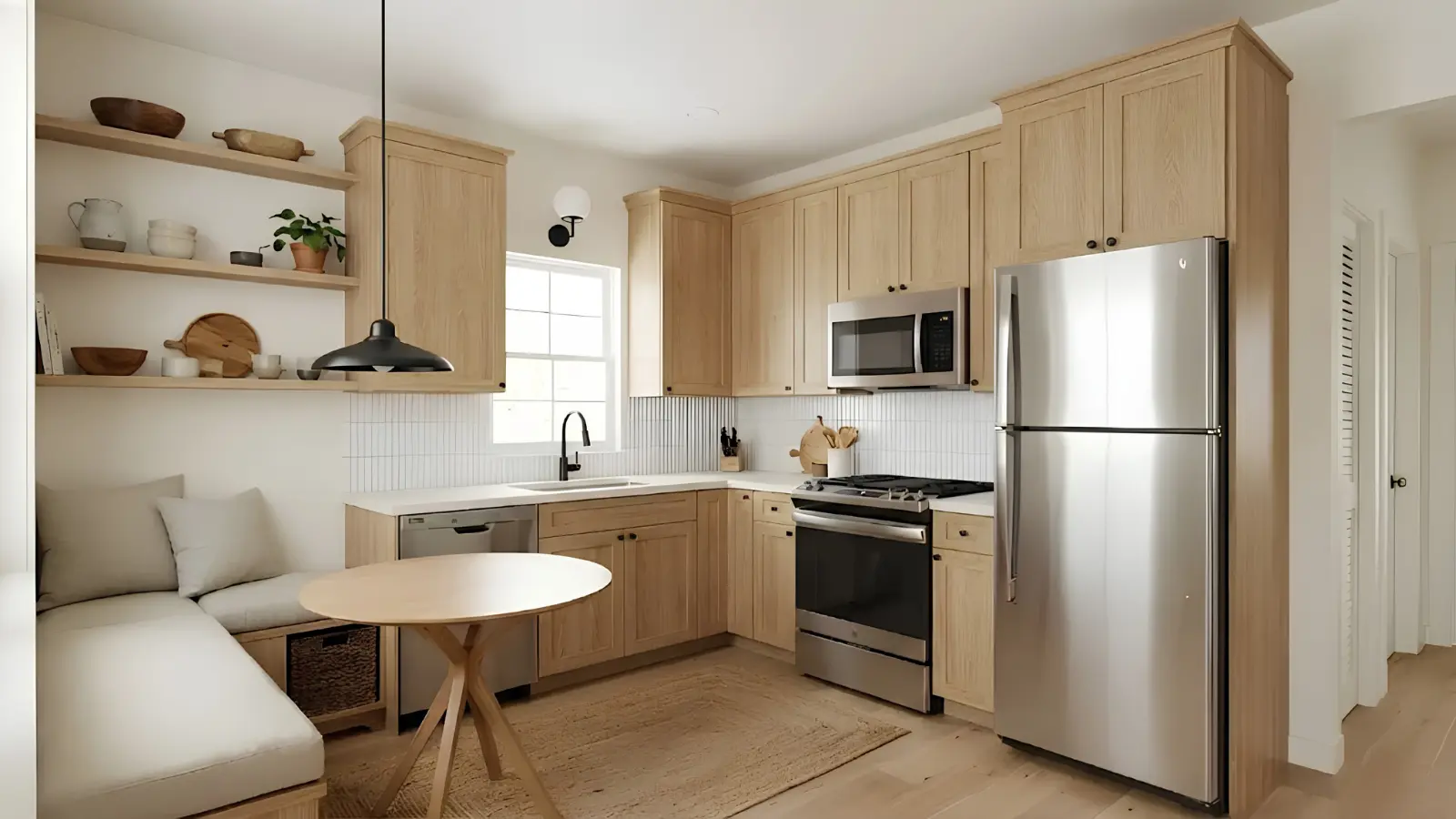 The Laurel Canyon Signature Home — 2 BR, 660 sqft, natural oak kitchen interior — a single-level design built for Duarte's 16-ft one-story detached height cap